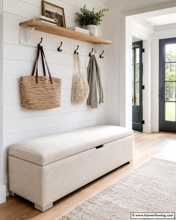 Functional Storage Bench - 30 Hallway Decor Ideas to Maximize Narrow Spaces