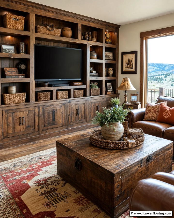 Functional Storage Solutions - 30 Western Living Room Ideas for Cozy Rustic Ambiance