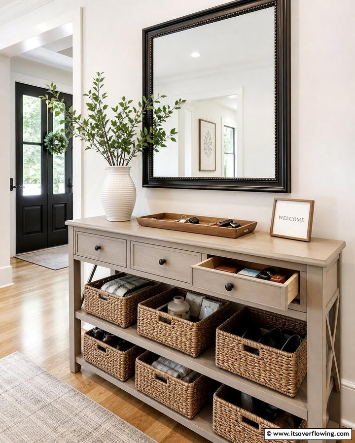 Functional Storage Solutions - 25 Entryway Table Decor Ideas to Welcome Guests in Style
