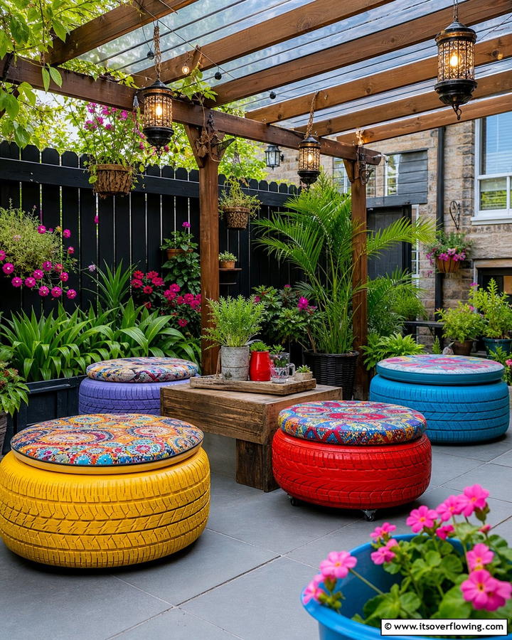 Functional Tyre Benches - 21 Recycled Tyre Garden Art Ideas for Eco-Conscious Spaces