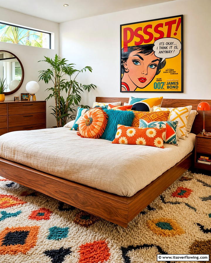 Funky Throw Pillows - 25 60s Bedroom Ideas for a Retro-Inspired Space