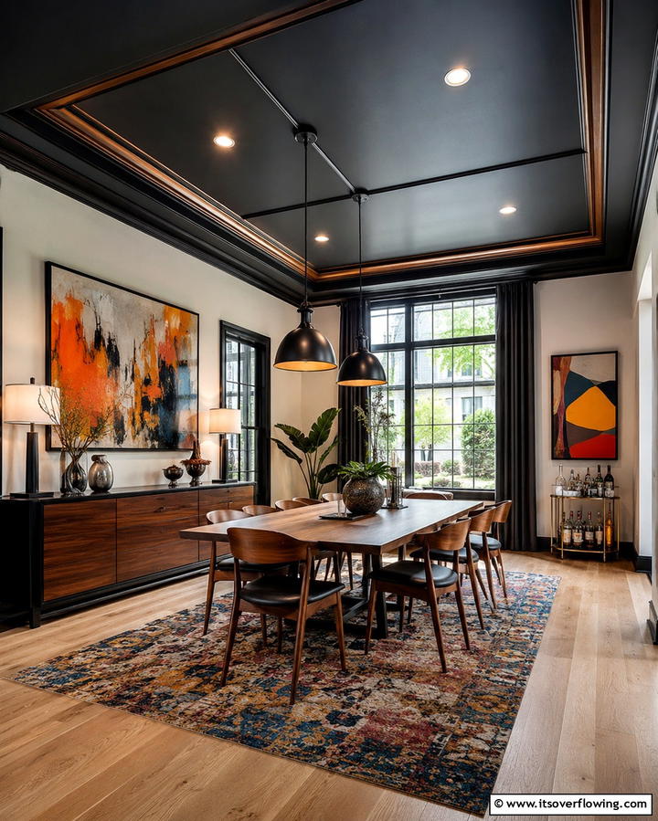 Fusion Style Black Ceiling Design - 30 Modern Black Ceiling Design Ideas for Dramatic Interiors