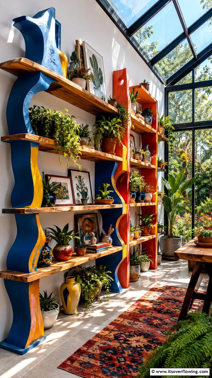 Fusion of Art and Function Shelves - 30 Greenhouse Shelving Ideas- Organized Plant Storage