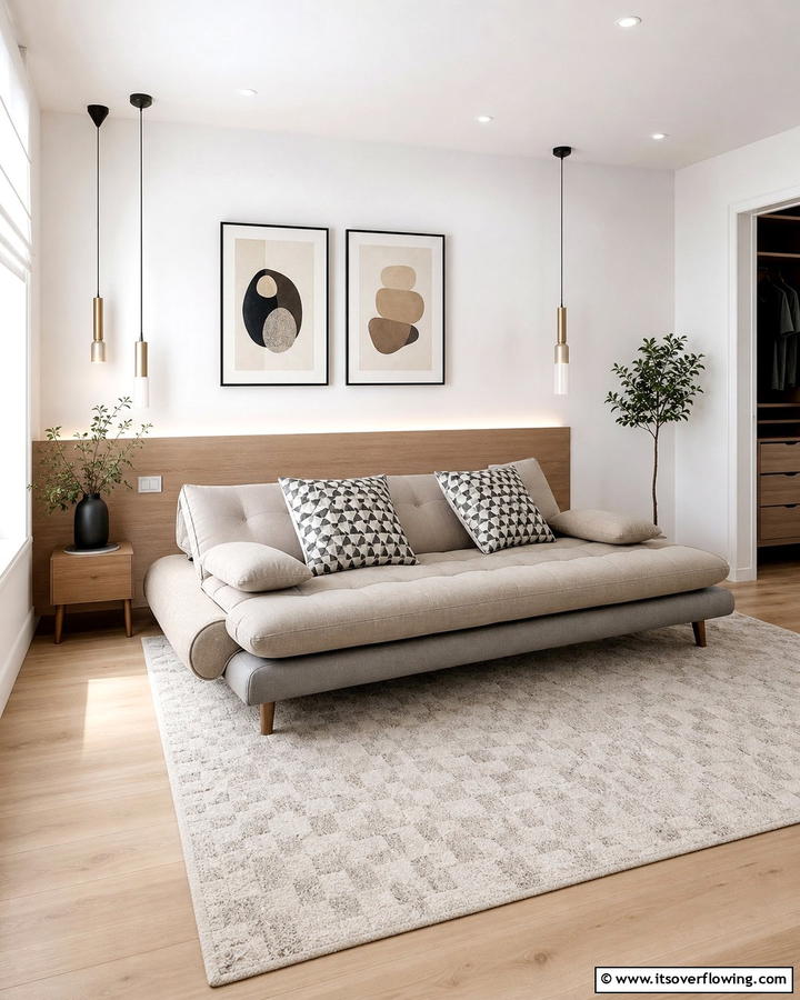 Futon in Neutral Tones for a Modern Look - 20 Futon Bedroom Ideas for a Versatile and Stylish Space