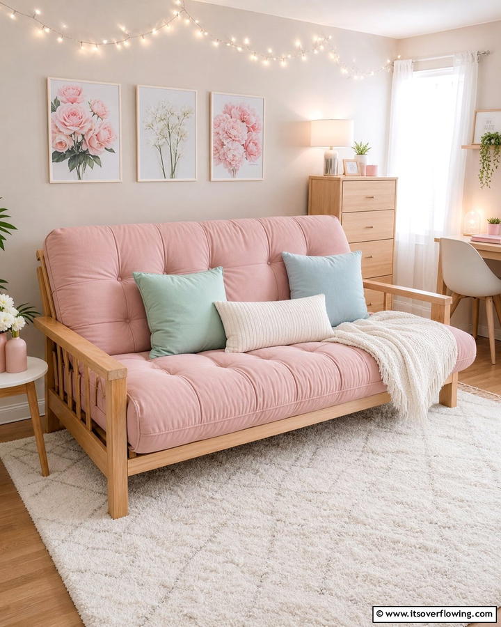 Futon in Pastel Shades for a Soft Touch - 20 Futon Bedroom Ideas for a Versatile and Stylish Space