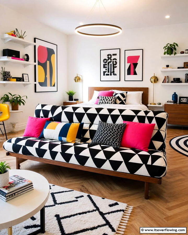 Futon with Bold Geometric Patterns - 20 Futon Bedroom Ideas for a Versatile and Stylish Space