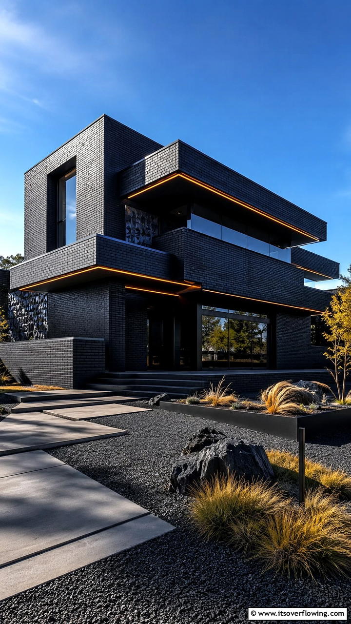 Futuristic Black Brick Design - 30 Black Brick House Exteriors for Bold Curb Appeal