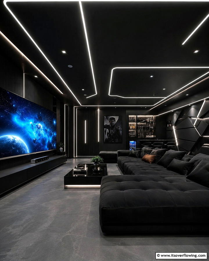 Futuristic Black LED Ceiling - 30 Modern Black Ceiling Design Ideas for Dramatic Interiors