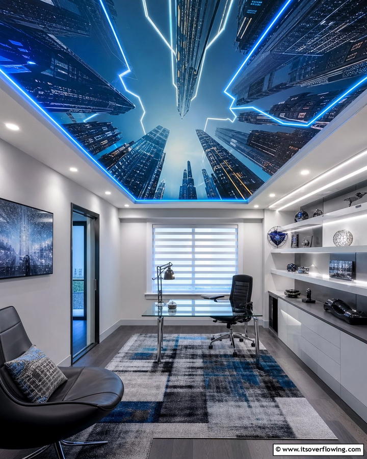 Futuristic Cityscape - 30 Artistic Ceiling Murals to Inspire Unique Interior Designs