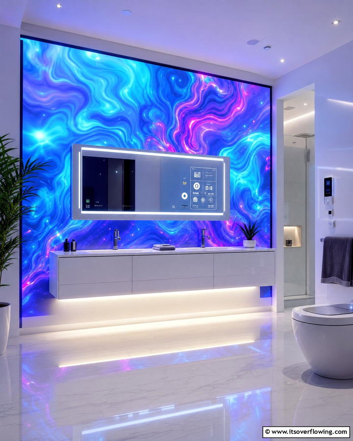 Futuristic Digital Art Display - 21 Bathroom Accent Wall Ideas for Bold & Textured Designs