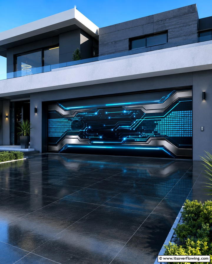 Futuristic Digital Design - 30 Garage Door Mural Ideas for Creative Curb Appeal