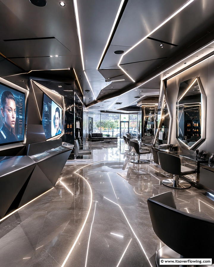 Futuristic Edge Salon - 30 Salon Interior Design Ideas for a Chic Beauty Space