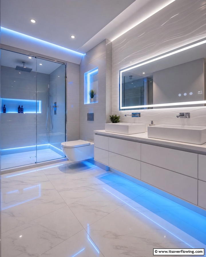 Futuristic LED Accent - 21 Luxury Bathroom Ideas for a Spa-Like Retreat