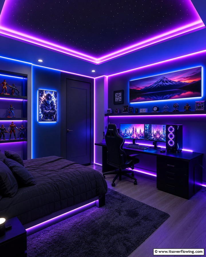 Futuristic LED Lighting SetupExact - 25 Boys Gaming Bedroom Ideas for the Ultimate Gaming Setup