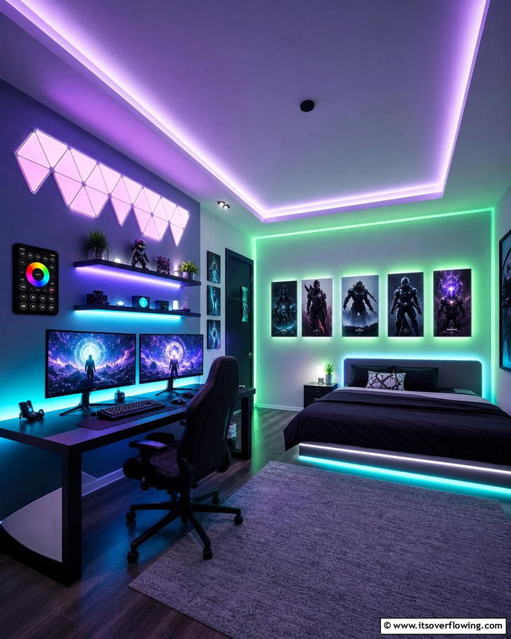 Futuristic LED Lighting SetupOne - 25 Boys Gaming Bedroom Ideas for the Ultimate Gaming Setup