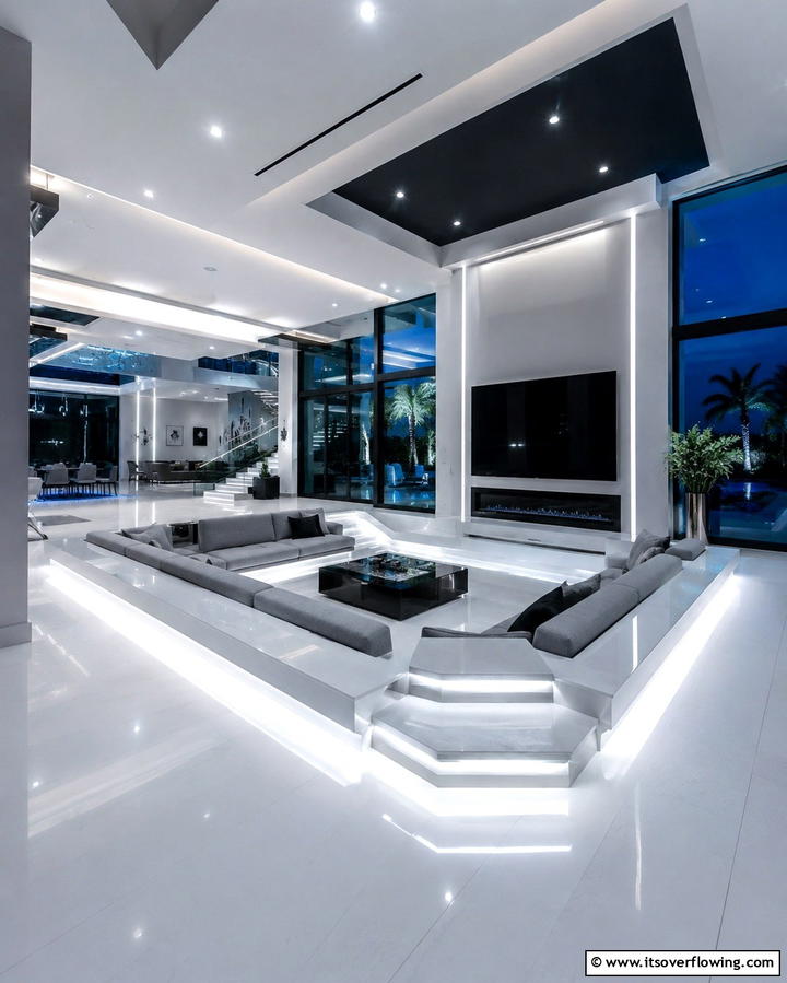 Futuristic LED Lighting - 25 Sunken Living Room Ideas for a Modern and Cozy Space