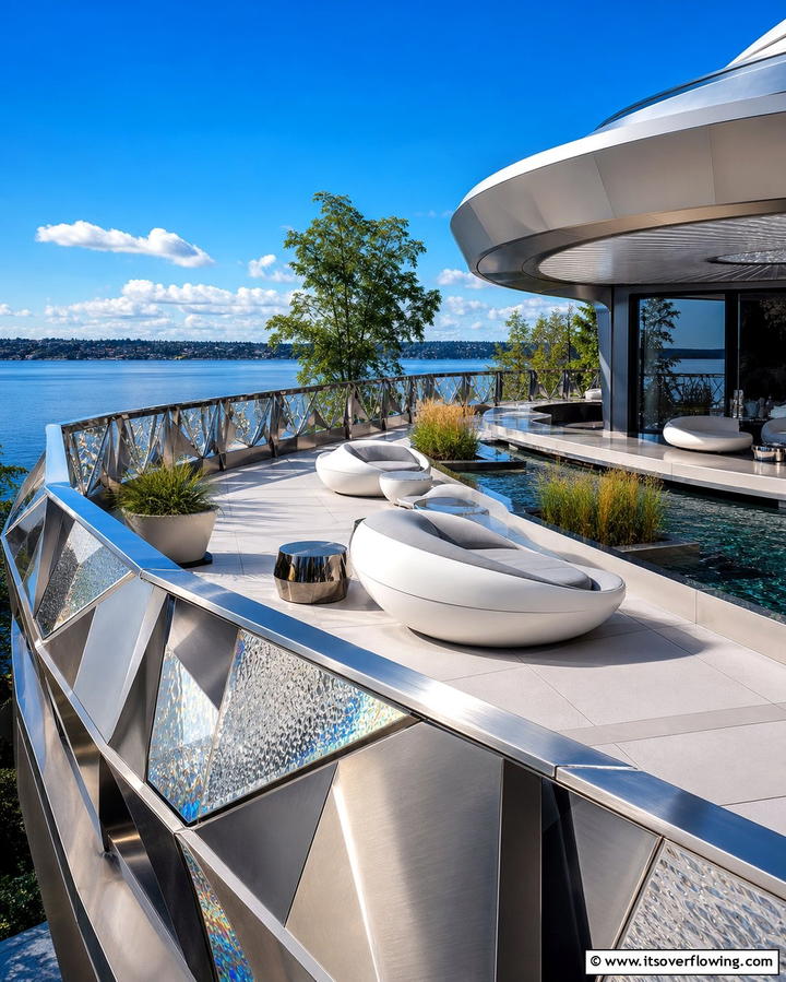 Futuristic Metal Textures - 30 Modern Metal Deck Railing Ideas for Stylish Outdoor Spaces