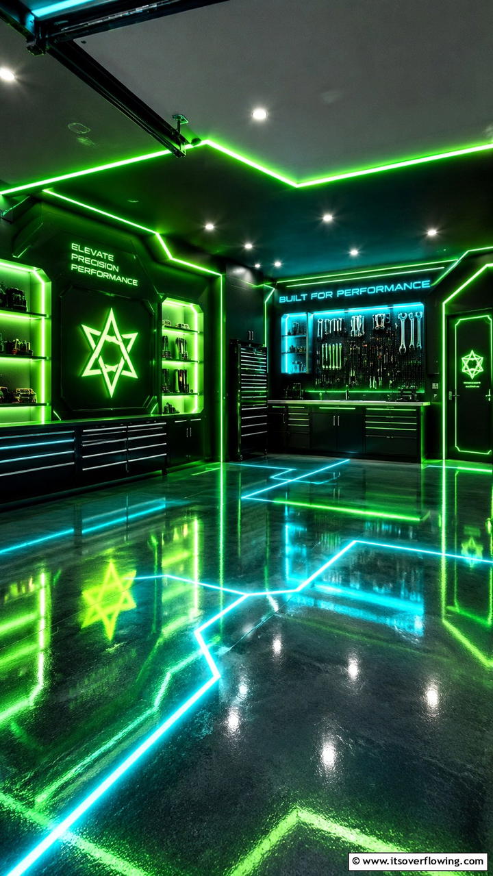 Futuristic Neon Glow - 30 Creative Garage Wall Paint Ideas for a Fresh Look