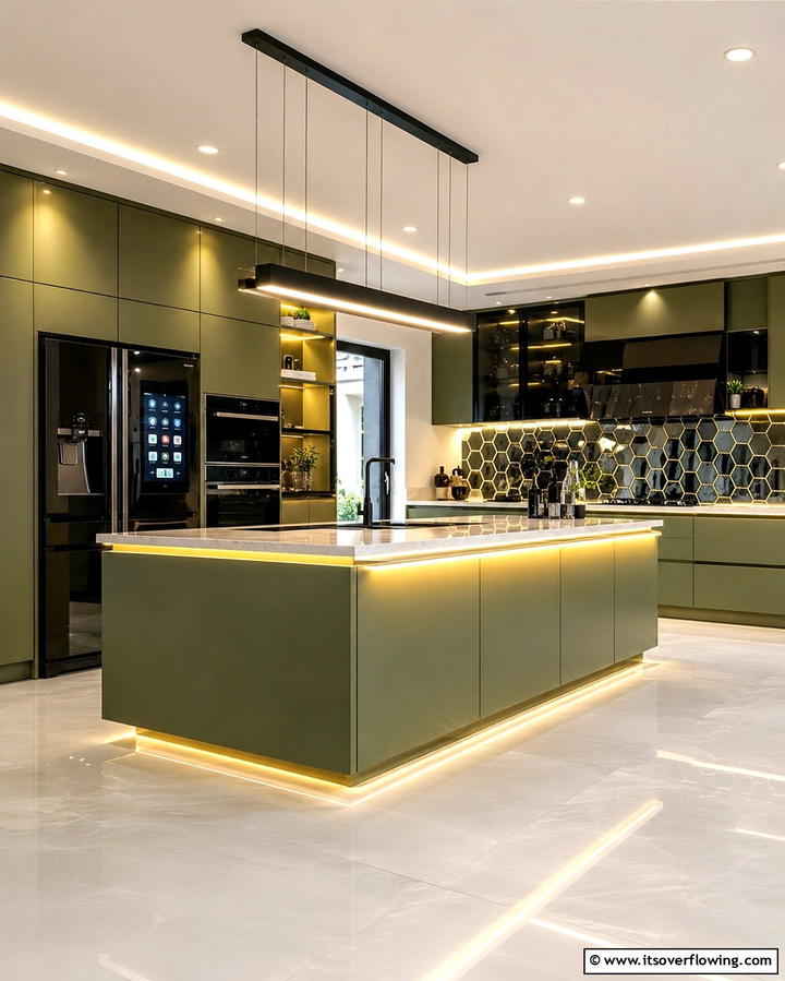 Futuristic Olive Green Details - 30 Olive Green Kitchen Designs for a Warm Cooking Space