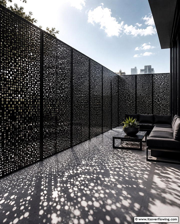 Futuristic Perforated Metal Fence - 30 Innovative Corner Fence Solutions for Yard Boundaries
