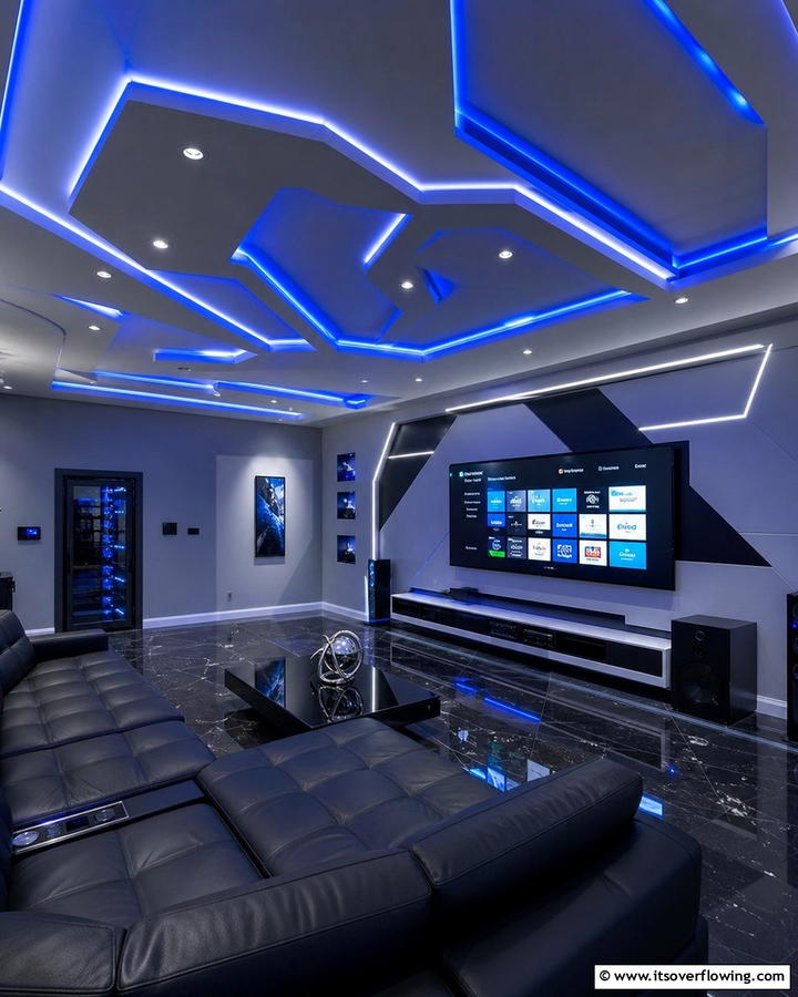 Futuristic Pop Ceiling with LED Lights - 17 Pop Ceiling Design Ideas for Modern Interior Spaces