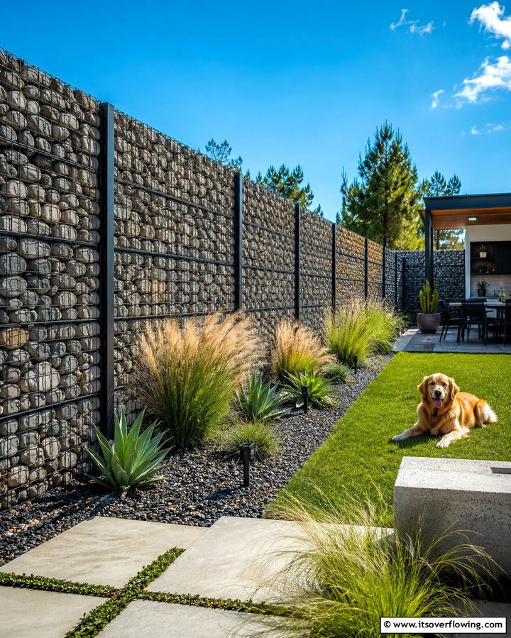 Gabion Fence - 25 Dog Fence Ideas for a Safe and Stylish Yard