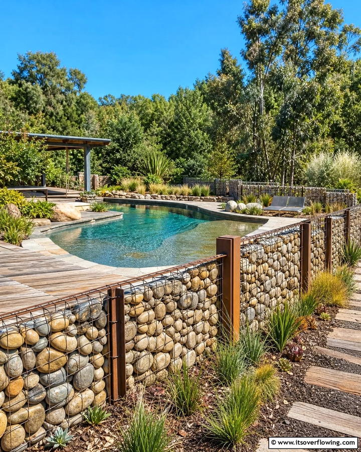 Gabion Pool Fence - 20 Stylish Pool Fence Ideas for Safety and Aesthetics