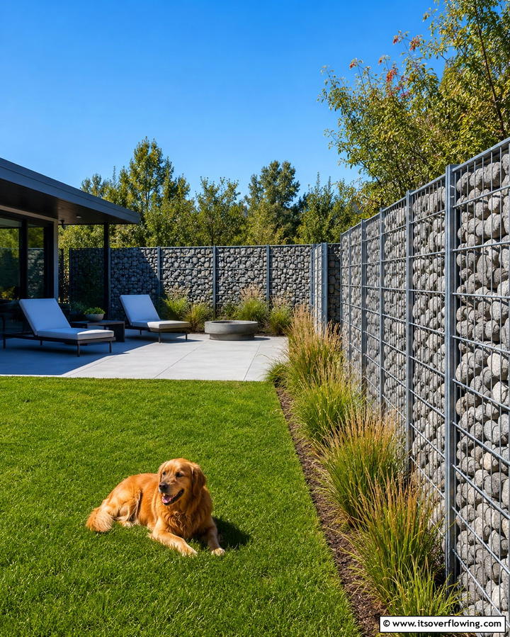 Gabion Wall Dog Fence for Modern Appeal - 25 Dog Fence Ideas for a Safe and Stylish Yard