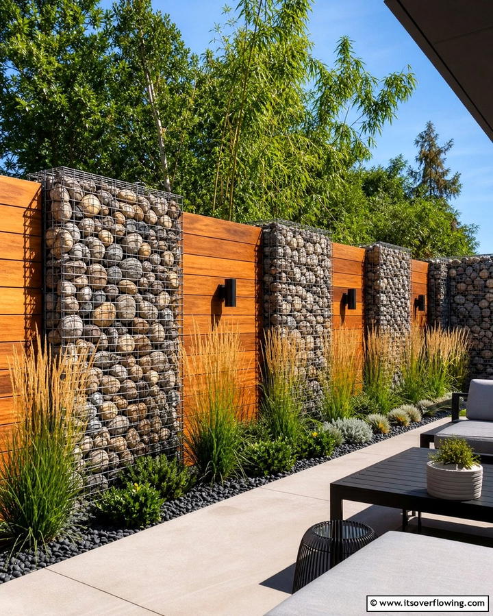 Gabion Wall Fence - 25 Metal and Wood Fence Ideas for Durable Boundaries