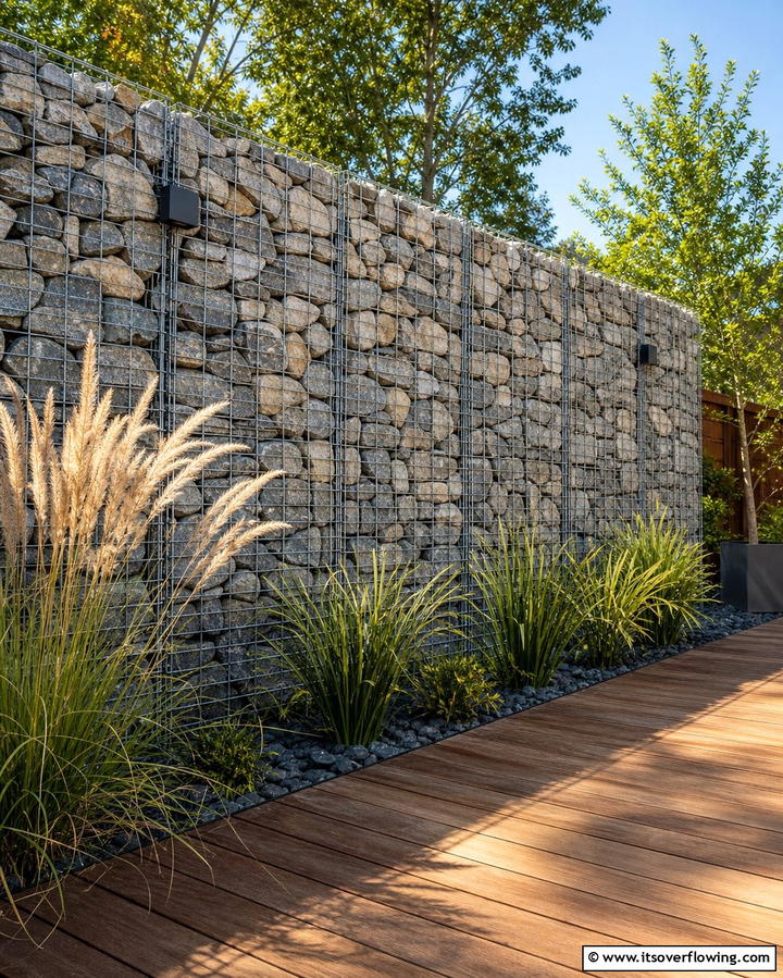 Gabion Wall Fence - 25 Small Garden Fence Ideas for Your Outdoor Space