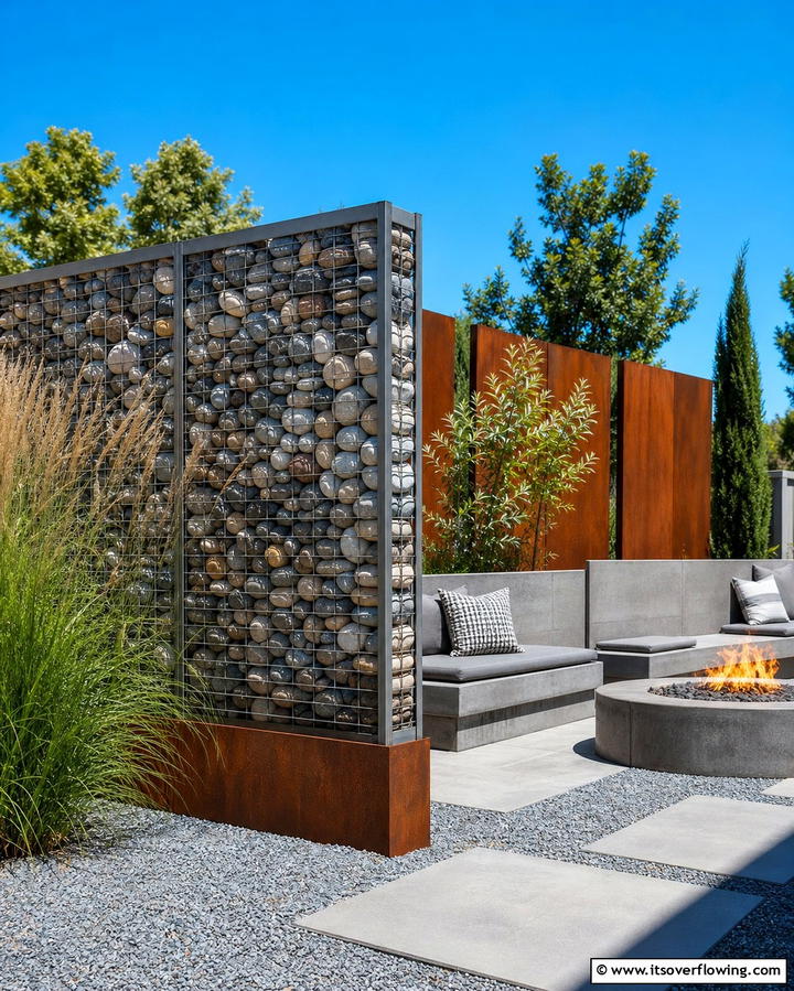 Gabion Wall - 25 Outdoor Privacy Screen Ideas for Secluded Spaces