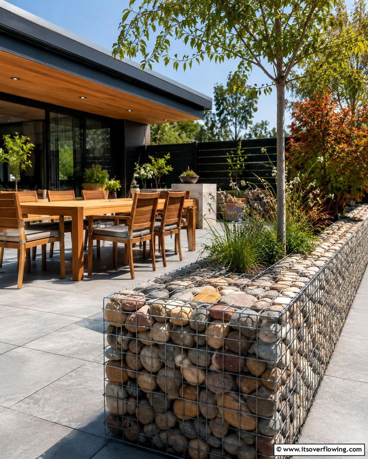 Gabion Walls for a Unique Border - 25 Low Maintenance Garden Border Ideas for Easy Landscaping