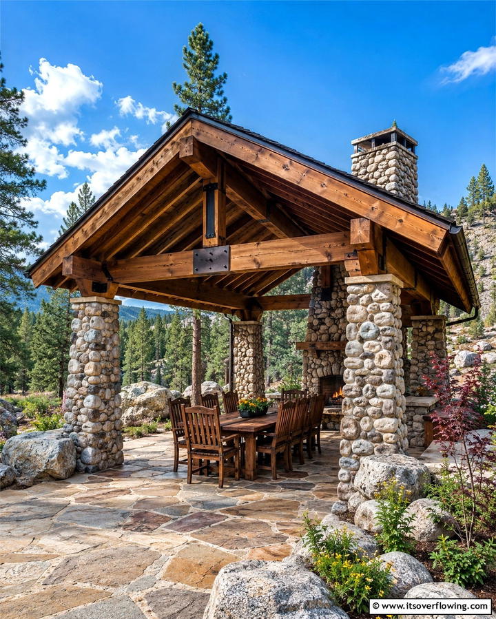 Gable Roof Patio with Stone Accents - 25 Gable Patio Roof Design Ideas for a Stylish Outdoor Space