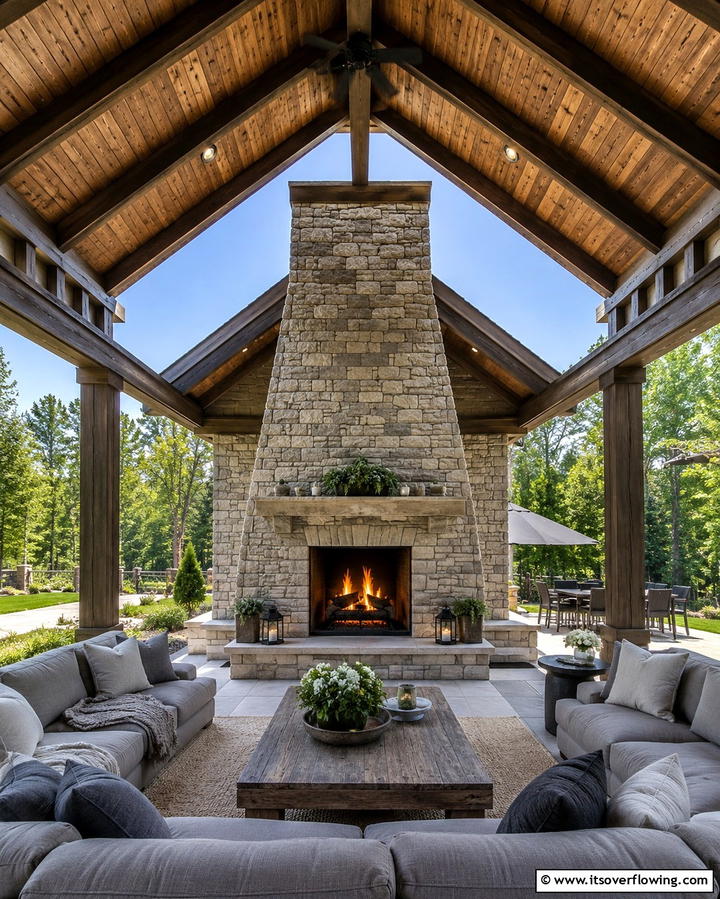 Gable Roof with Outdoor Fireplace - 25 Gable Patio Roof Design Ideas for a Stylish Outdoor Space