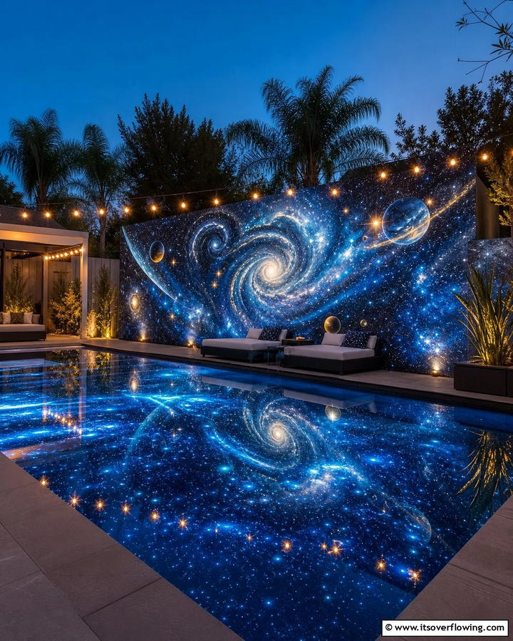 Galactic Starry Night - 20 Pool Mural Ideas to Enhance Your Backyard Oasis