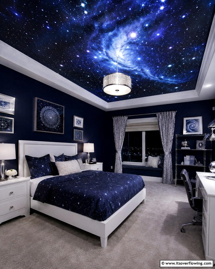 Galaxy Inspired Ceiling - 25 Girl Room Ideas for 10-year-olds- Creative & Fun Designs