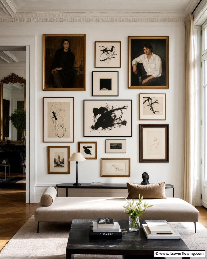 Gallery Style Art Displays - 25 Parisian-style Living Room Ideas for Elegant Homes