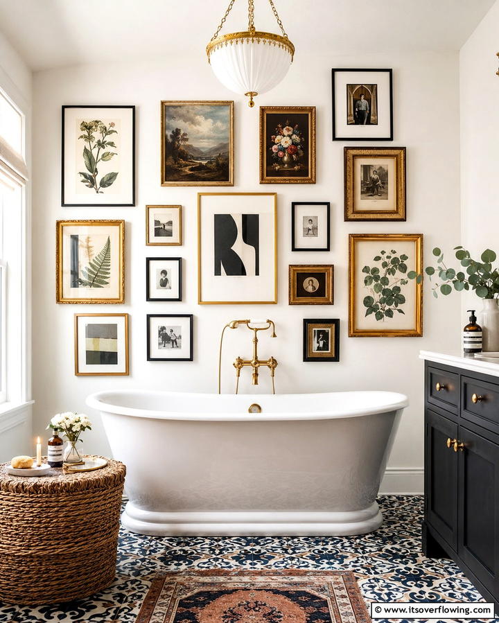 Gallery Wall Art - 25 Eclectic Bathroom Ideas for a Unique and Personalized Space
