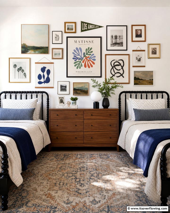 Gallery Wall Display - 25 Twin Bedroom Ideas for Shared Spaces