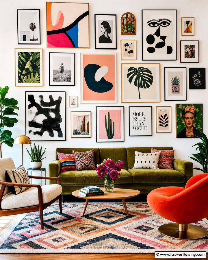Gallery Wall Display - 30 Striking Living Room Accent Wall Ideas for Bold Style