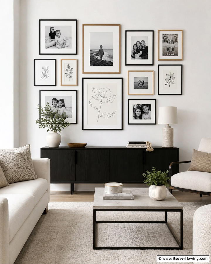 Gallery Wall Displays - 25 Joanna Gaines Living Room Ideas for Farmhouse Style