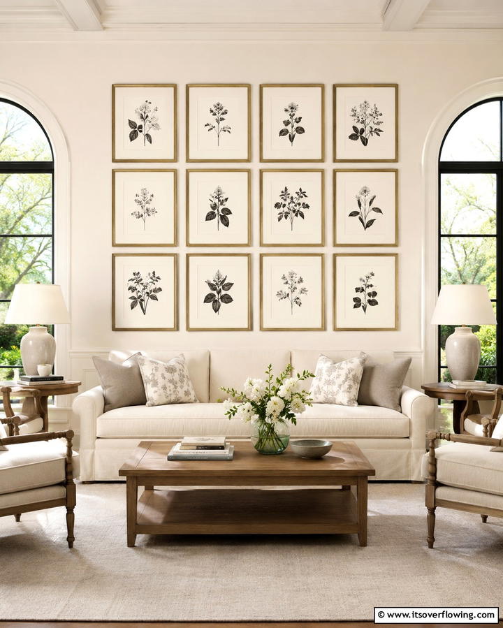 Gallery Wall Displays - 25 Magnolia Living Room Ideas for Timeless Elegance