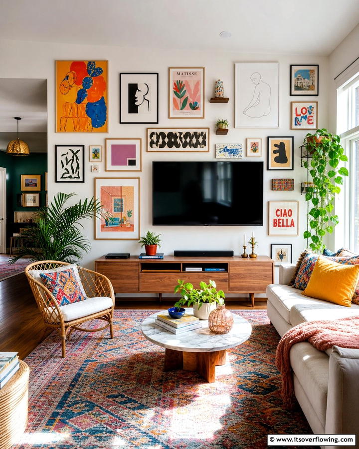 Gallery Wall Surrounding the TV - 25 Small Living Room Ideas With TV for Cozy Nights