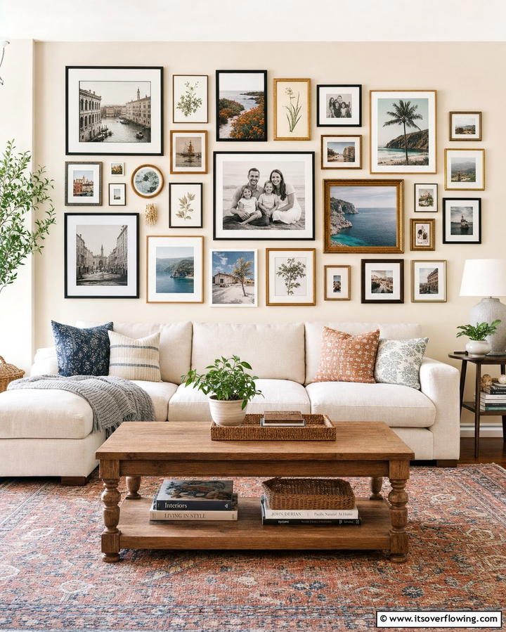 Gallery Wall for Personal Expression - 25 Dulux Egyptian Cotton Living Room Ideas for Elegance
