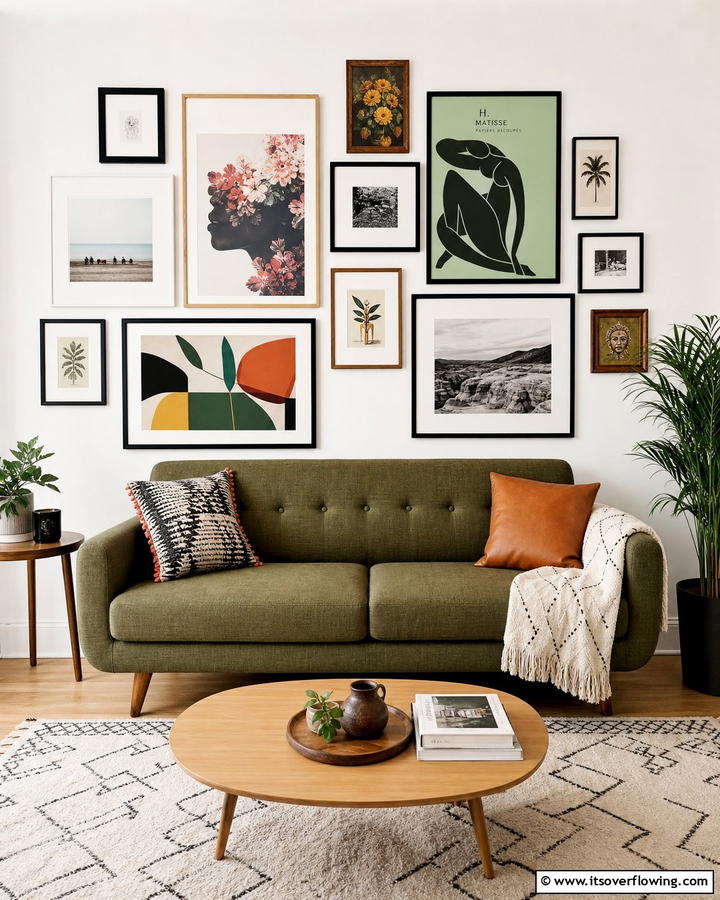Gallery Wall for a Statement Look - 25 Budget Apartment Living Room Ideas for Small Spaces
