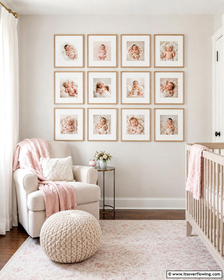 Gallery Wall of Baby Photos - 25 Nursery Wall Decor Ideas to Create a Cozy and Cute Space