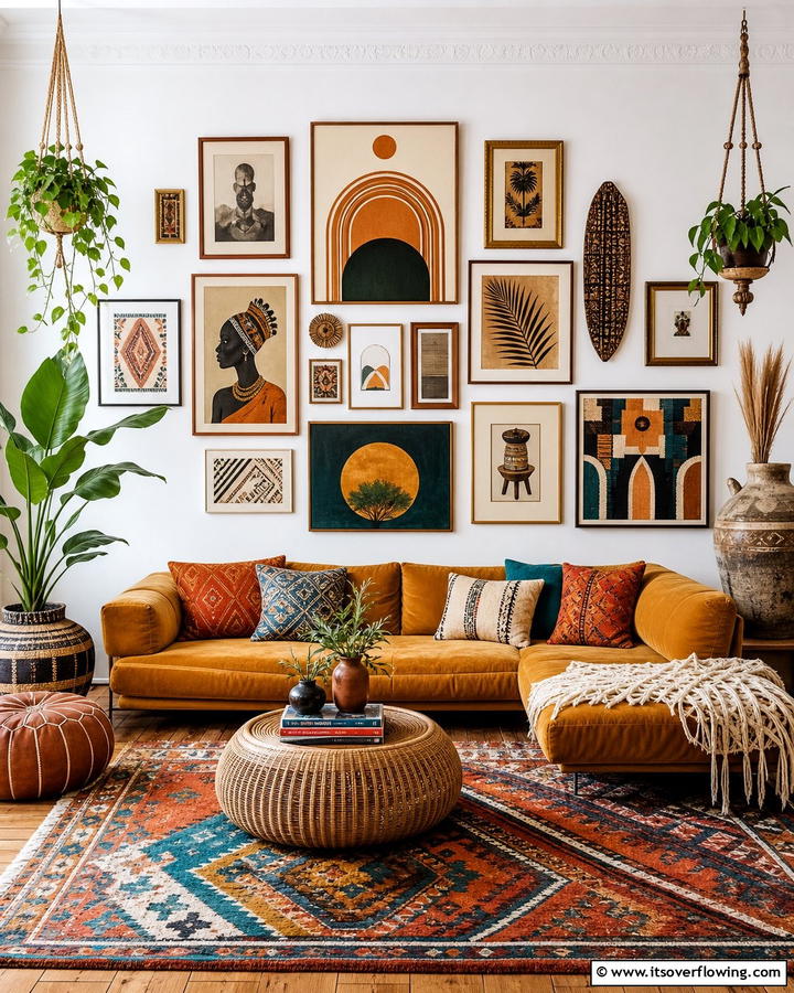 Gallery Wall of Boho Art Prints - 25 Boho Wall Decor Ideas for a Vibrant and Artistic Home