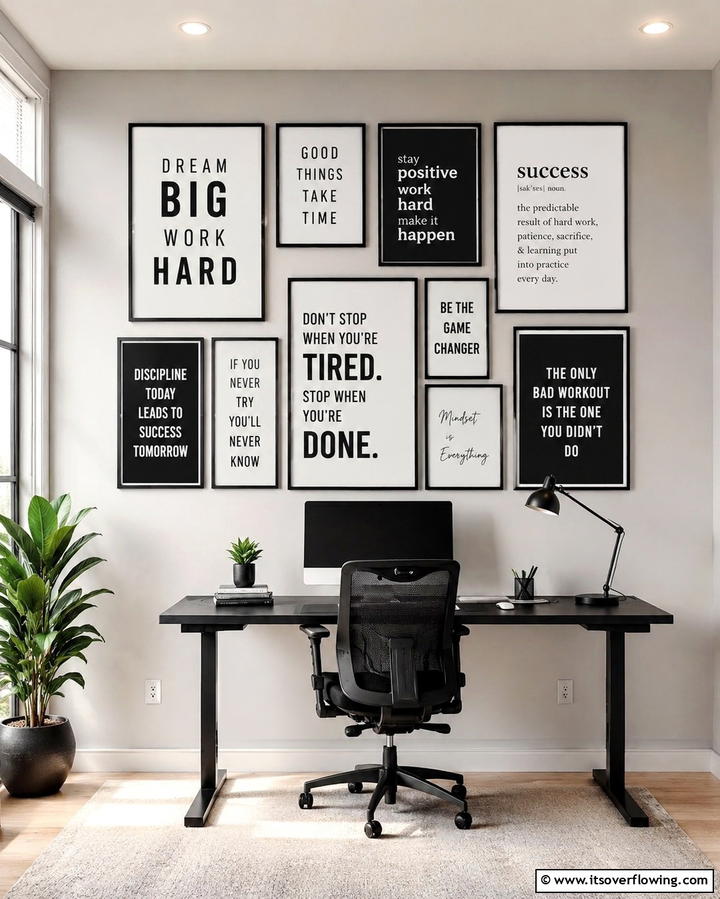 Gallery Wall of Inspirational Quotes - 25 Office Wall Decor Ideas to Inspire Creativity