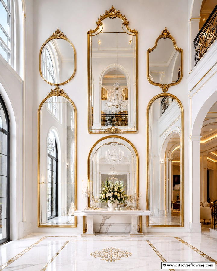 Gallery Wall of Oversized Mirrors - 30 High Ceiling Wall Decor Ideas for Tall Interior Spaces