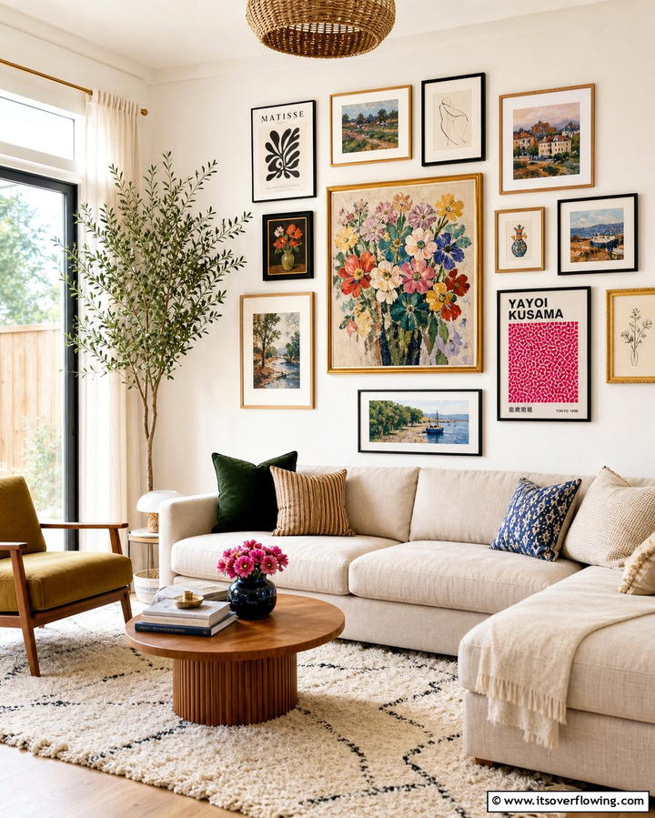 Gallery Wall with Art Prints - 30 Living Room Wall Decor Ideas to Elevate Your Space